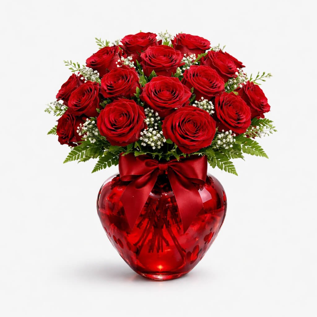 Kalpli Vazoda 15’li Kırmızı Gül